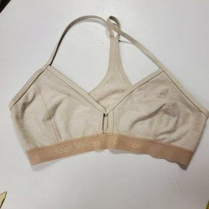 Outdoor Voices Womens Racerback Sports Bra Size M V Neck Heathered Beige Stretch